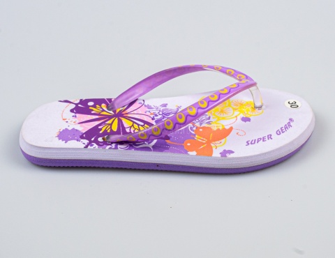 Liliowe japonki dziecięce z motylami SUPER GEAR - MODA SANOK