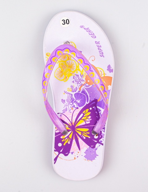 Liliowe japonki dziecięce z motylami SUPER GEAR - MODA SANOK