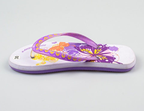 Liliowe japonki dziecięce z motylami SUPER GEAR - MODA SANOK