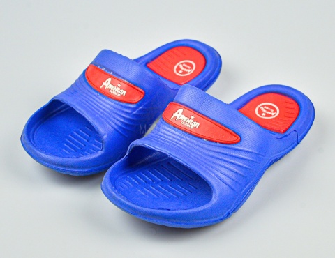 Niebieskie klapki dziecięce z czerwonymi akcentami AMERICAN CLUB - MODA SANOK