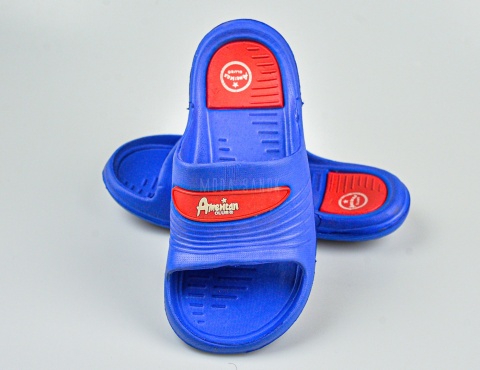 Niebieskie klapki dziecięce z czerwonymi akcentami AMERICAN CLUB - MODA SANOK