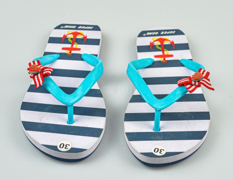 Japonki dziecięce piankowe w czarno-białe paski z wzorem kotwicy SUPER GEAR-MODA SANOK