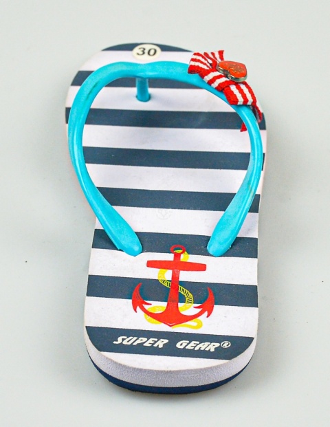 Japonki dziecięce piankowe w czarno-białe paski z wzorem kotwicy SUPER GEAR-MODA SANOK