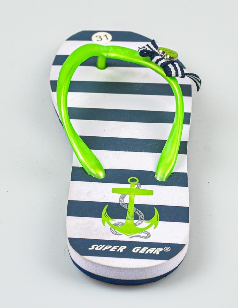 Japonki dziecięce piankowe w czarno-białe paski z wzorem kotwicy SUPER GEAR-MODA SANOK
