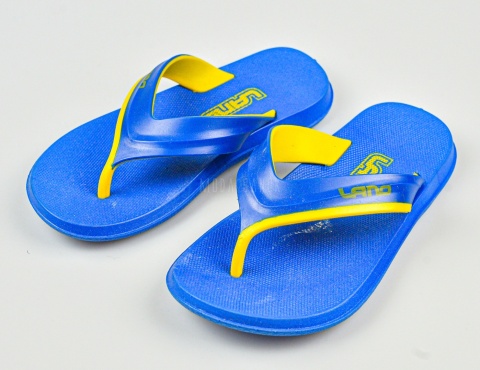 Klapki japonki chłopięce gumowe niebieskie z żółtym akcentem LANO - MODA SANOK