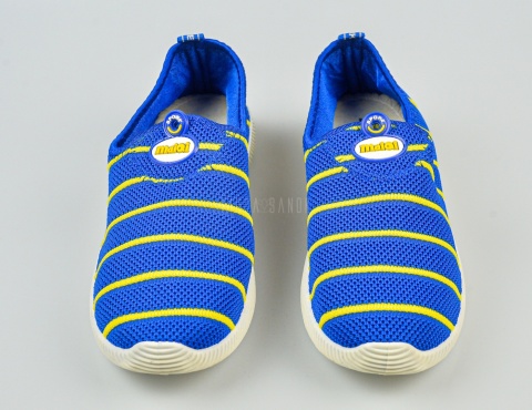 Niebieskie chłopięce buty sportowe siateczkowe z żółtymi paskami APAWA - MODA SANOK