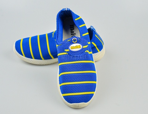 Niebieskie chłopięce buty sportowe siateczkowe z żółtymi paskami APAWA - MODA SANOK