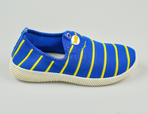 Niebieskie chłopięce buty sportowe siateczkowe z żółtymi paskami APAWA - MODA SANOK
