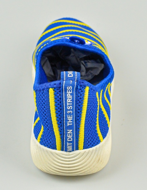 Niebieskie chłopięce buty sportowe siateczkowe z żółtymi paskami APAWA - MODA SANOK