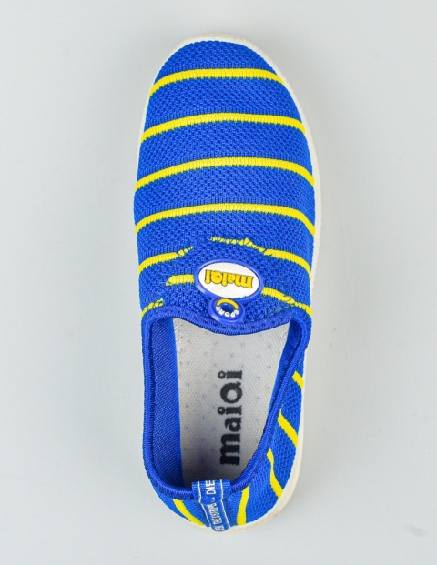 Niebieskie chłopięce buty sportowe siateczkowe z żółtymi paskami APAWA - MODA SANOK