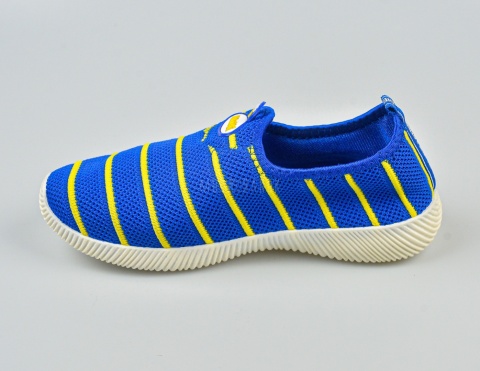 Niebieskie chłopięce buty sportowe siateczkowe z żółtymi paskami APAWA - MODA SANOK