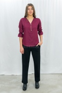 Koszula bordowa z rękawem 3/4 i złotym zdobieniem-Moda Sanok