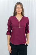 Koszula bordowa z rękawem 3/4 i złotym zdobieniem-Moda Sanok