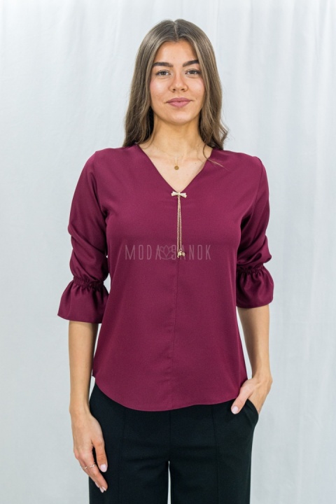 Koszula bordowa z rękawem 3/4 i złotym zdobieniem-Moda Sanok
