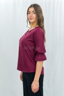 Koszula bordowa z rękawem 3/4 i złotym zdobieniem-Moda Sabok