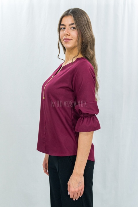 Koszula bordowa z rękawem 3/4 i złotym zdobieniem-Moda Sabok