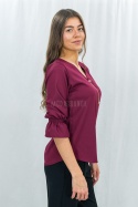 Koszula bordowa z rękawem 3/4 i złotym zdobieniem-Moda Sanok