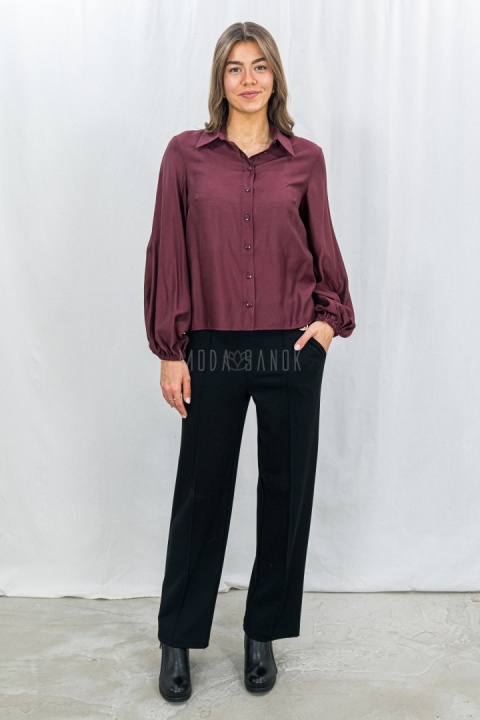 Koszula z bufiastymi rękawami w kolorze ciemnego bordo-Moda Sanok