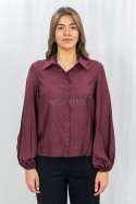 Koszula z bufiastymi rękawami w kolorze ciemnego bordo-Moda Sanok
