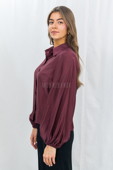 Koszula z bufiastymi rękawami w kolorze ciemnego bordo-Moda Sanok