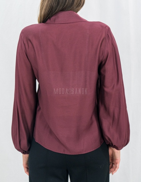 Koszula z bufiastymi rękawami w kolorze ciemnego bordo-Moda Sanok