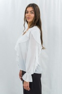 Elegancka biała bluzka z falbanami -Moda Sanok  