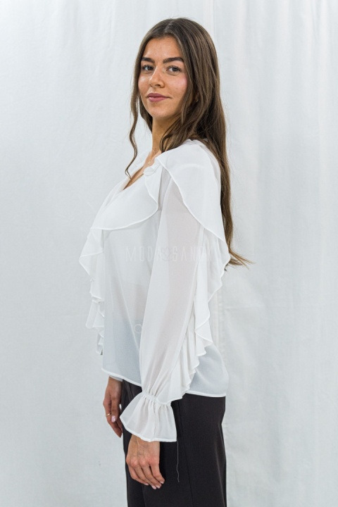 Elegancka biała bluzka z falbanami -Moda Sanok  