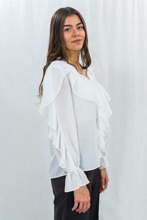 Elegancka biała bluzka z falbanami -Moda Sanok 
