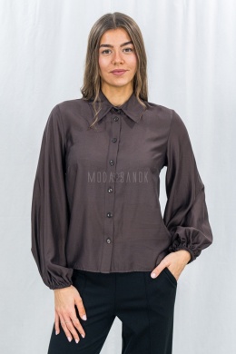 Elegancka koszula damska z długim rękawem – ciemny brąz-Moda Sanok