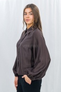 Elegancka koszula damska z długim rękawem – ciemny brąz-Moda Sanok
