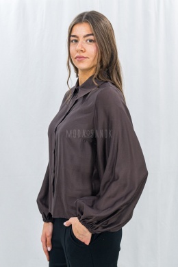 Elegancka koszula damska z długim rękawem – ciemny brąz-Moda Sanok