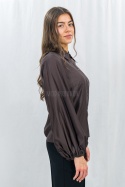 Elegancka koszula damska z długim rękawem – ciemny brąz-Moda Sanok