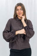 Elegancka koszula damska z długim rękawem – ciemny brąz-Moda Sanok