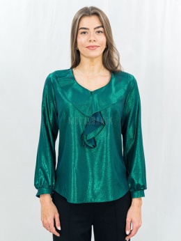 Elegancka zielona bluzka z połyskiem i falbaną-Moda Sanok