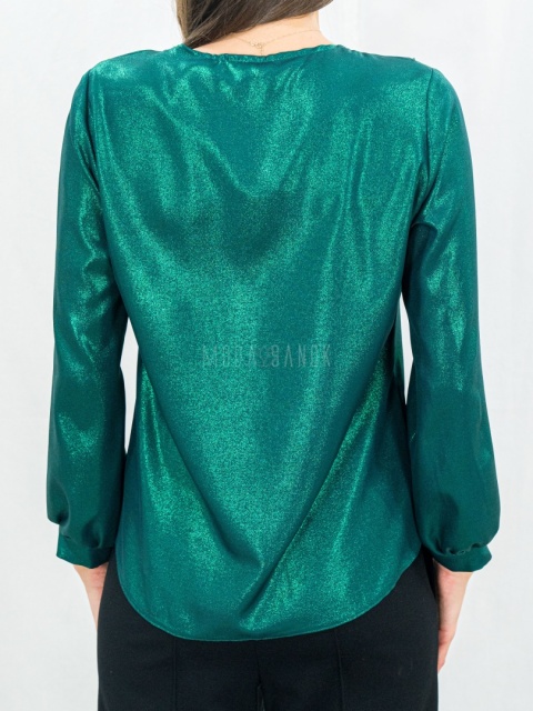 Elegancka zielona bluzka z połyskiem i falbaną-Moda Sanok