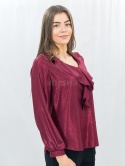 Elegancka bordowa bluzka z połyskiem i falbaną-Moda Sanok