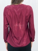 Elegancka bordowa bluzka z połyskiem i falbaną-Moda Sanok