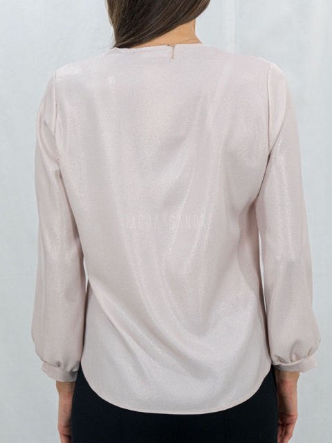 Elegancka łososiowa bluzka z połyskiem i falbaną-Moda Sanok