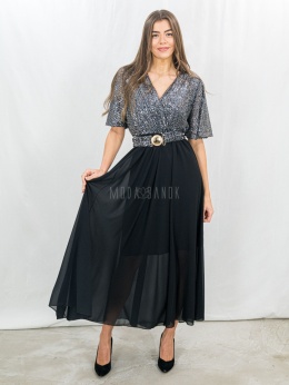 Elegancka sukienka z połyskującą górą i zwiewnym dołem – idealna na wyjątkowe okazje -Moda Sanok