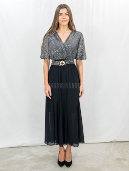 Elegancka sukienka z połyskującą górą i zwiewnym dołem – idealna na wyjątkowe okazje -Moda Sanok