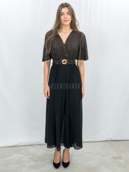 Elegancka sukienka z cekinową brązową górą i zwiewnym dołem – rozmiar uniwersalny Moda Sanok 