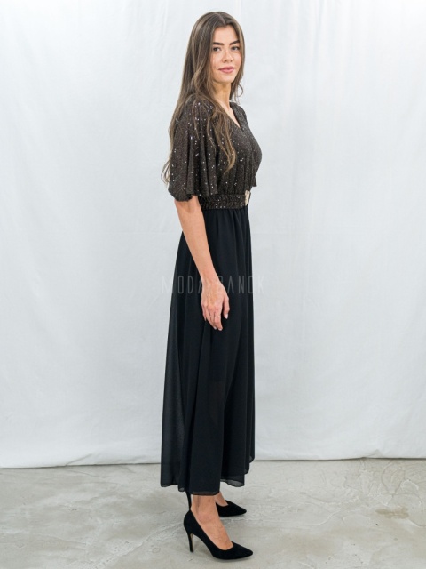 Elegancka sukienka z cekinową brązową górą i zwiewnym dołem – rozmiar uniwersalny Moda Sanok 