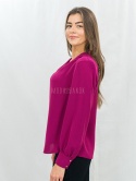 Elegancka bluzka w kolorze fuksji z ozdobnym dekoltem-MODA SANOK