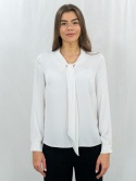 Elegancka biała bluzka wiązana pod szyją-MODA SANOK