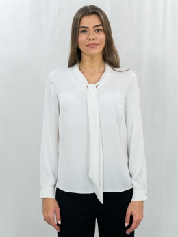 Elegancka biała bluzka wiązana pod szyją-MODA SANOK