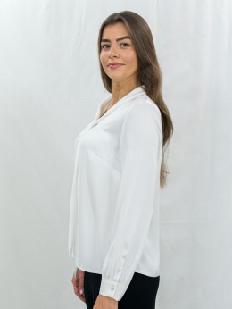 Elegancka biała bluzka wiązana pod szyją-MODA SANOK