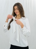 Elegancka biała bluzka wiązana pod szyją-MODA SANOK