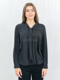 Elegancka czarna bluzka z wiązaniem pod szyją-MODA SANOK