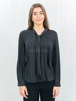 Elegancka czarna bluzka z wiązaniem pod szyją-MODA SANOK