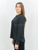 Elegancka czarna bluzka z wiązaniem pod szyją-MODA SANOK